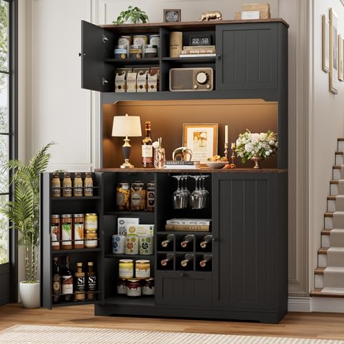 71" Kitchen Pantry Cabinet with LED Light and Charging Station