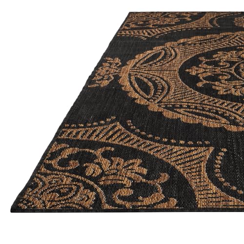 Medallion Outdoor Rug 6x9 Washable Outside Carpet for Indoor Patio Porch Waterproof Easy Cleaning Non Shedding Area Rugs Nut Brown 6 x 9