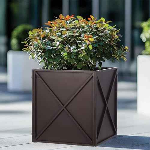 Metal Square Planter Box Tall Planters for Outdoor Plants Modern Heavy Duty with Drainage Holes for Outside Indoor Patio Deck