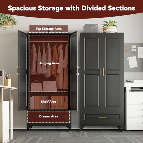 71" Tall Wardrobe Closet with Doors and Adjustable Shelves