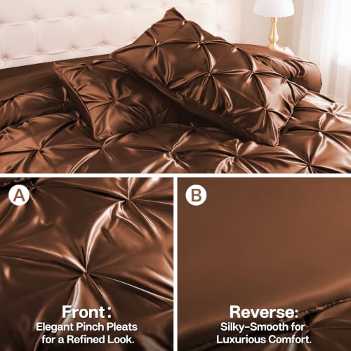 Satin King Size Comforter Set Brown