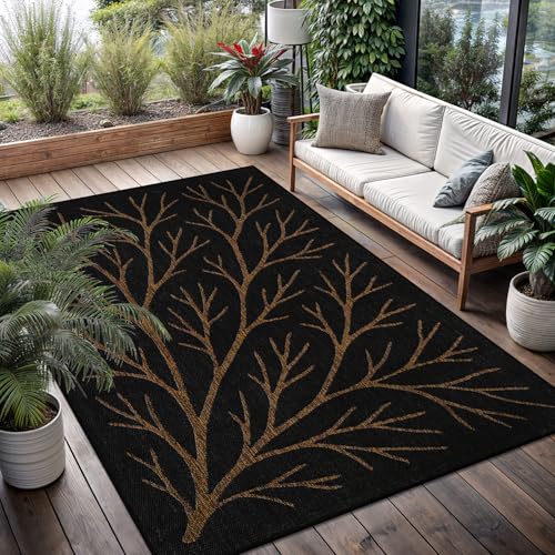 Washable Indoor Outdoor Rug 5x7 Modern Area Rugs Branch Pattern Non Shedding Waterproof Easy Clean Patio Deck Porch Living Room Bedroom Garden RV (35 Sq Ft)