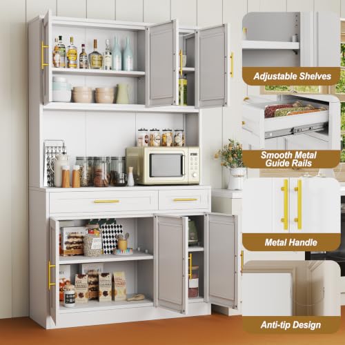 71" Metal Large Pantry Storage Cabinet with Adjustable Shelves