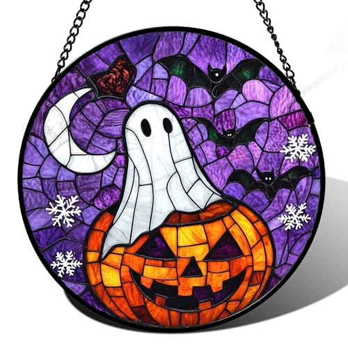 Stained Glass Window Hanging Halloween Horror Pumpkin 9.8"