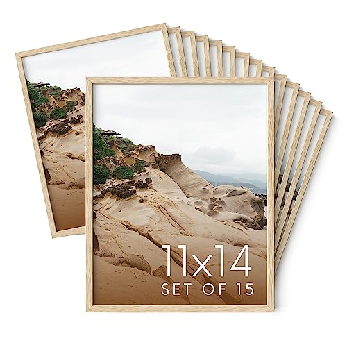 11x14 Natural Oak Wood Picture Frames Set of 15 (15 Count)