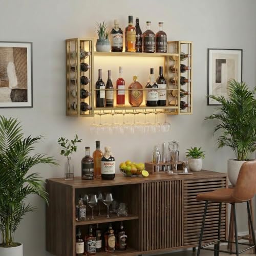 47.2" Wine Rack Wall Mounted with LED Lights