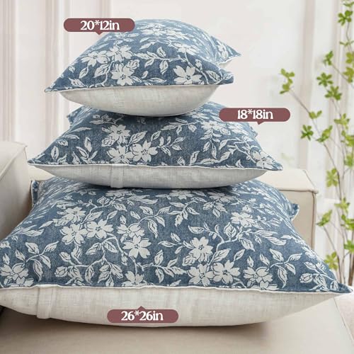Vintage Floral Euro Pillow Covers 26x26 Pack of 2 Vintage Farmhouse Jacquard Decorative Throw Pillow Covers for Living Room Couch Bed Home Decor Blue (2 Count)