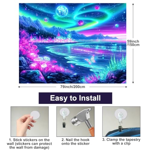 Blacklight Tapestry Galaxy Butterfly UV Backdrop 78 x 59 Inch