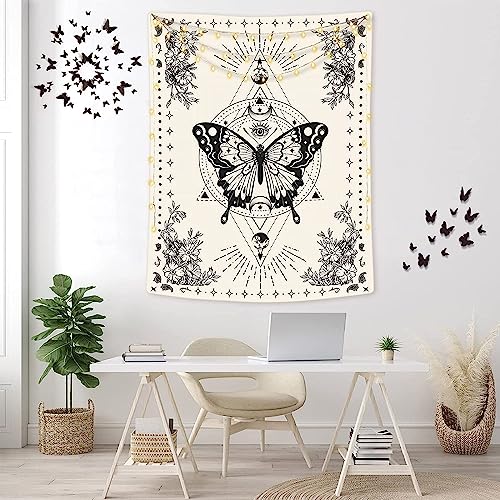 Boho Butterfly Tapestry Small Tapestry Tarot Tapestries Moon Phase Aesthetic Tapestries Wall Hanging for Bedroom and Living Room Decor Butterfly 70×90 Inches