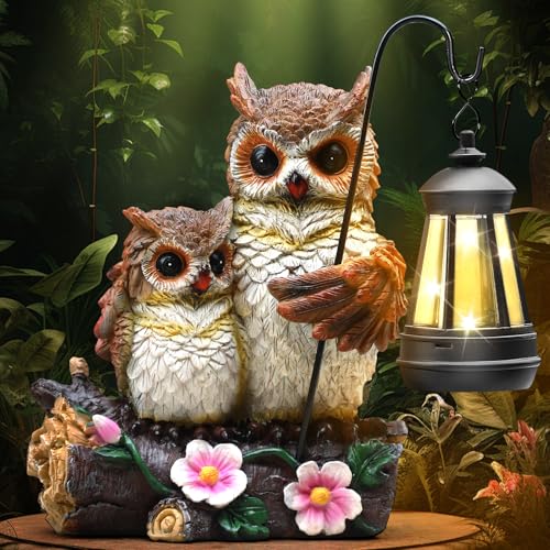 Garden Owls Statue with Solar LED Lantern