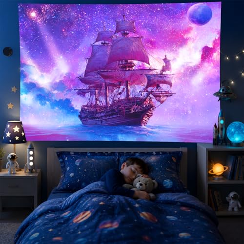 Blacklight Tapestry Ocean Ship Party Wall Decor 78 x 59 Inch