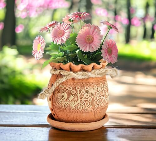 Ceramic Pot with Drainage Hole and Saucer