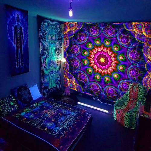 Blacklight Trippy Mandala Tapestry