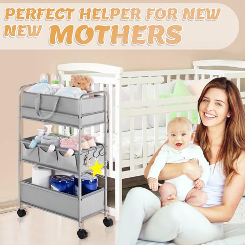 2in1 Baby Diaper Caddy Organizer Cart Bedside Rolling Cart (2 Count)