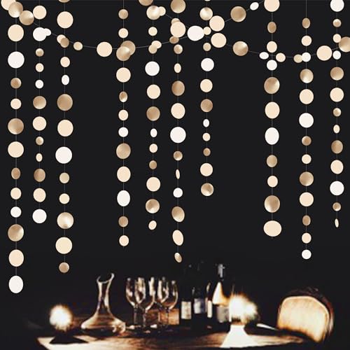 Champagne Gold Party Decorations Circle Dots Garland Gold Neutral Nude Neutral Cream Beige Boho Hanging Polka Dot Streamer for Bridal Shower Birthday Wedding Engagement Party Supplies