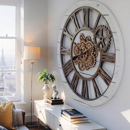 The Gears Clock 36'' Inch Real Moving Gear Wall Clock Vintage Industrial Oversized Rustic Farmhouse