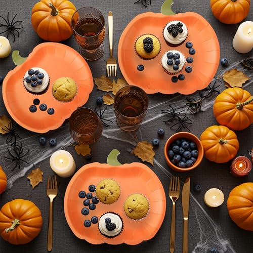 Pumpkin Party Plates Fall Paper Plates Disposable Dessert Shaped Tableware for Halloween Birthday Baby Shower Halloween Classroom Autumn Harvest Thanksgiving Party Favor Decorations 24pcs (24 Count)