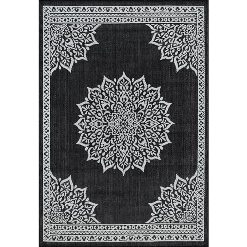 Outdoor Rug 9x12 Medallion Black White Modern Area Rugs for Large Indoor and Outdoor Patios
