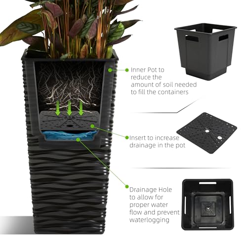 2 Pack 22" Tall Plastic Square Tapered Planter with Inside Pots for Indoor or Outdoor Use (2 Count)