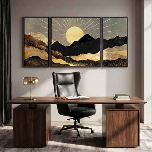 Extra Large Framed Black Gold Boho Wall Art for Living Room (3 Count)