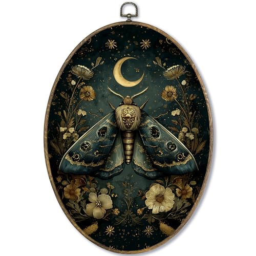 Dark Gothic Moth Oval Wall Art Decor Framed