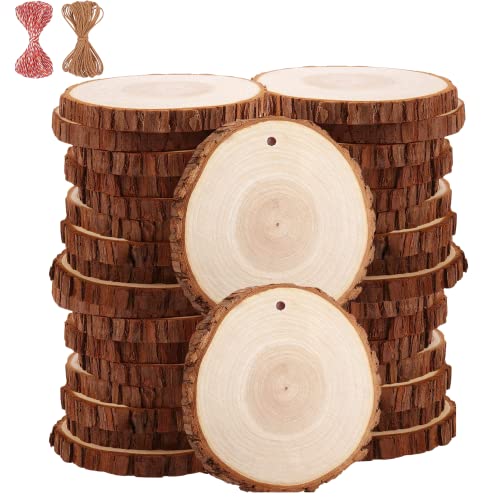 Natural Wood Slices TICIOSH Craft Unfinished Wood kit Predrilled with Hole Wooden Circles for DIY Crafts Wedding Decorations Christmas Ornaments Arts Wood Slices (50 Count)