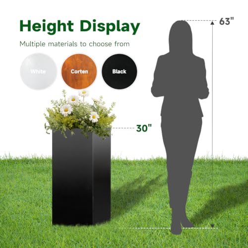 Metal Planter Box for Outdoor 14"x14"x30" Tall Metal Outdoor Planters Box