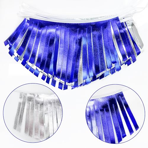 Royal Blue Silver Tassel Banner Metallic Fabric Pennant Bunting Flag for Graduation Birthday Retirement Bachelorette Engagement Wedding Bridal Shower Navy Nautical Ahoy Achor Party Decoration Supplies (16.93 Foot)