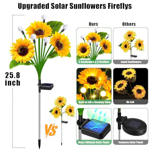 Solar Sunflower Lights Outdoor 4 Pack with Firefly Lights for Yard (2 Count)