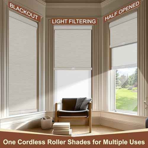 Cordless Dual Roller Shades.Maze Beige & White.40 W x 64" H