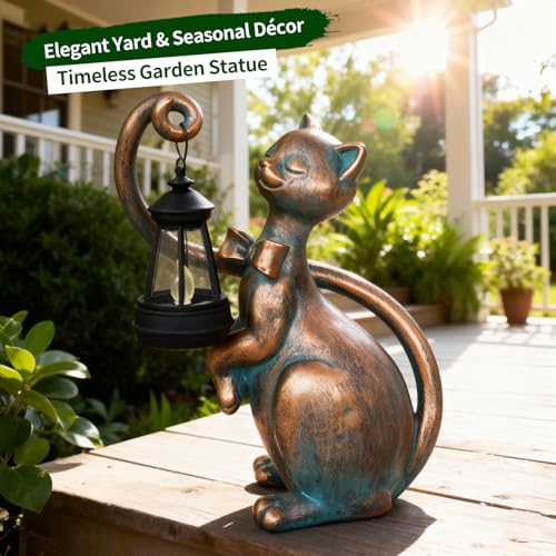 10.7” Bronze Cat Statue Solar Light
