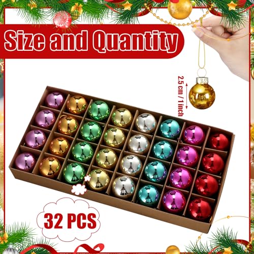 32 Pcs 1'' Mini Glass Christmas Ornament (32 Count)