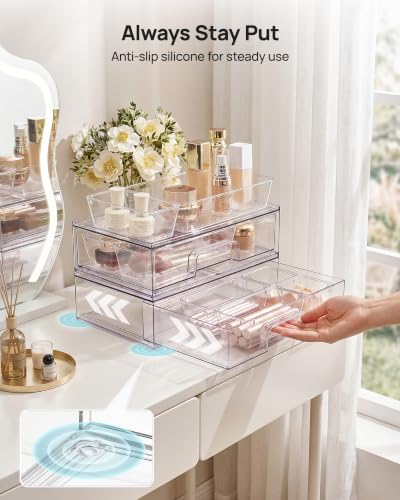 12 Pack Clear Makeup Organizer Set with Drawer Organizer Bins (12 Count)