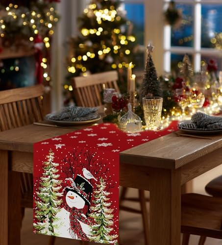 Table Runner for Christmas Decorations with Snowman Snowflakes