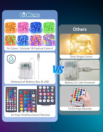 2Pack 34 Colors Changing Fairy Lights Battery Operated with Remote