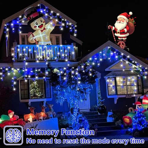 Blue and White Icicle Lights for Outside (33 Foot)