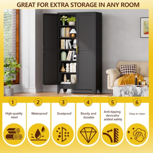 79" Tall Black Kitchen Pantry Cabinet