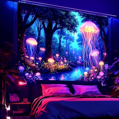 Blacklight Jellyfish Forest Tapestry
