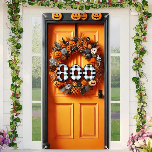 Halloween Door Cover Boo Pumpkins 35x71 Inch Polyester