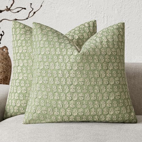 Decorative Floral Print Throw Pillow Covers 22×22 Lime Green (2 Count)