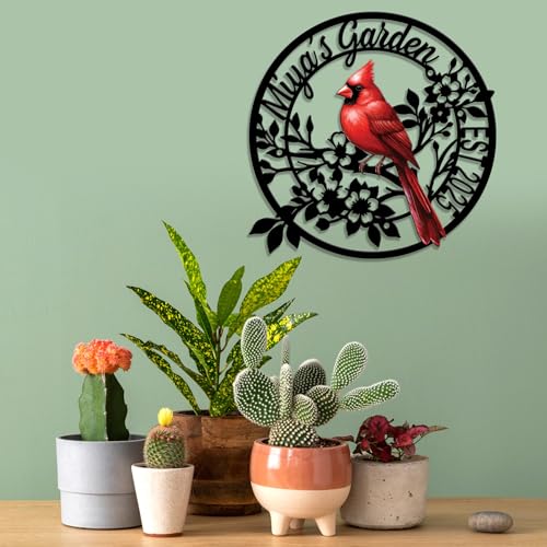 Personalized Name Garden Cardinal Metal Signs with Stake