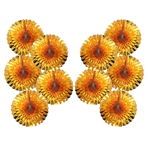 Golden Party Decorations Gold Hanging Decorations Round Paper Fans Set 8in (30 Count)