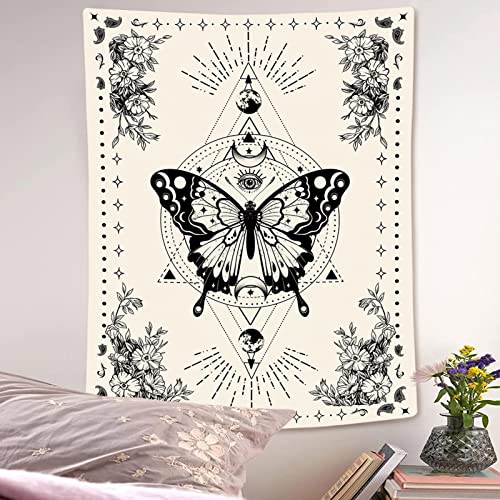 Boho Butterfly Tapestry Small Tapestry Tarot Tapestries Moon Phase Aesthetic Tapestries Wall Hanging for Bedroom and Living Room Decor Butterfly 36×48 Inches