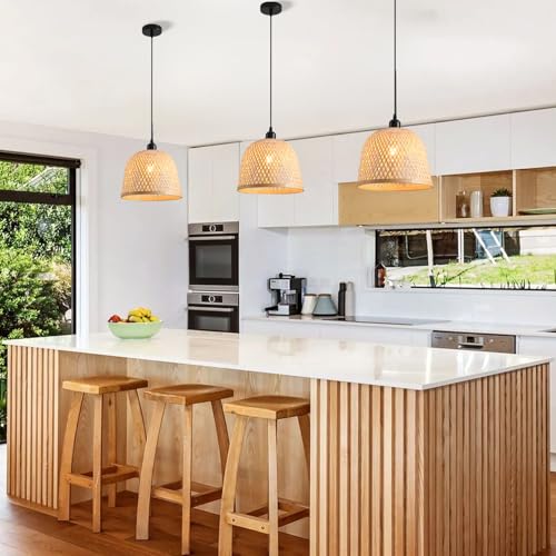 3 Pack Bamboo Pendant Light Mini Rattan Chandelier