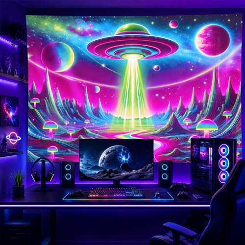 Blacklight Tapestry Alien Planet Room Wall Art 78 x 59 Inch