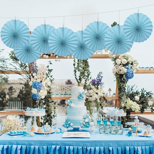 Baby Blue Party Decorations Light Blue Hanging Round Paper Fans Set 12in (30 Count)