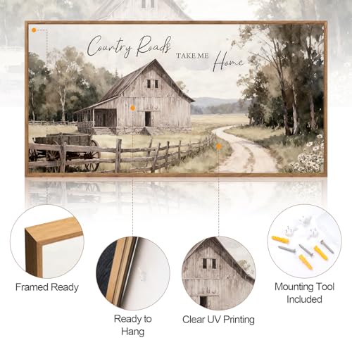 Farmhouse Country Old Barn Framed Canvas Wall Art 40x20 Inch