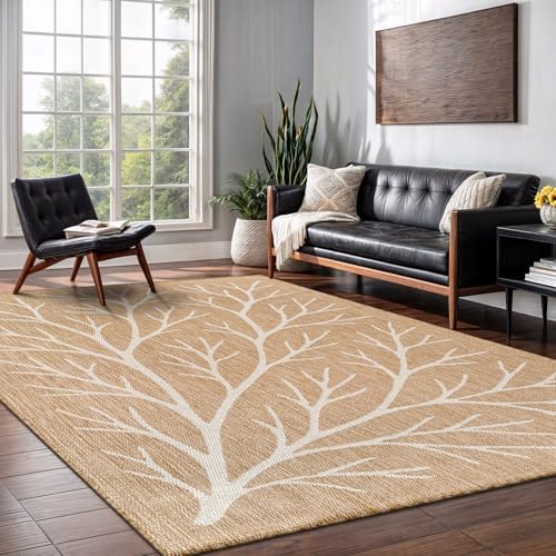 Washable Indoor Outdoor Rug 10x14 Modern Area Rugs Branch Pattern Non Shedding Waterproof Easy Clean Patio Deck Porch Living Room Bedroom Garden RV (140 Sq Ft)