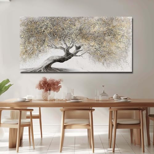 Gold Wall Art Canvas Wall Pictures Large Artwork Landscape Painting Photo Prints Wall Decorations Tree Wall Decor for Living Room Dining Room 29"x58"