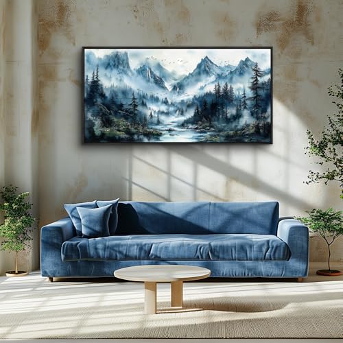 Black Framed Canvas Wall Art For Living Room Large Wall Decor For Office Bedroom Home Decorations Mountain Wall Painting Fog Forest Landscape Pictures Prints Posters Artwork 20x40 In